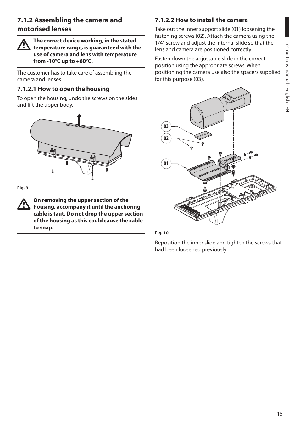 2 assembling the camera and motorised lenses, 1 how to open the housing, 2 how to install the camera | Videotec ULISSE PLUS NETCAM User Manual | Page 17 / 196