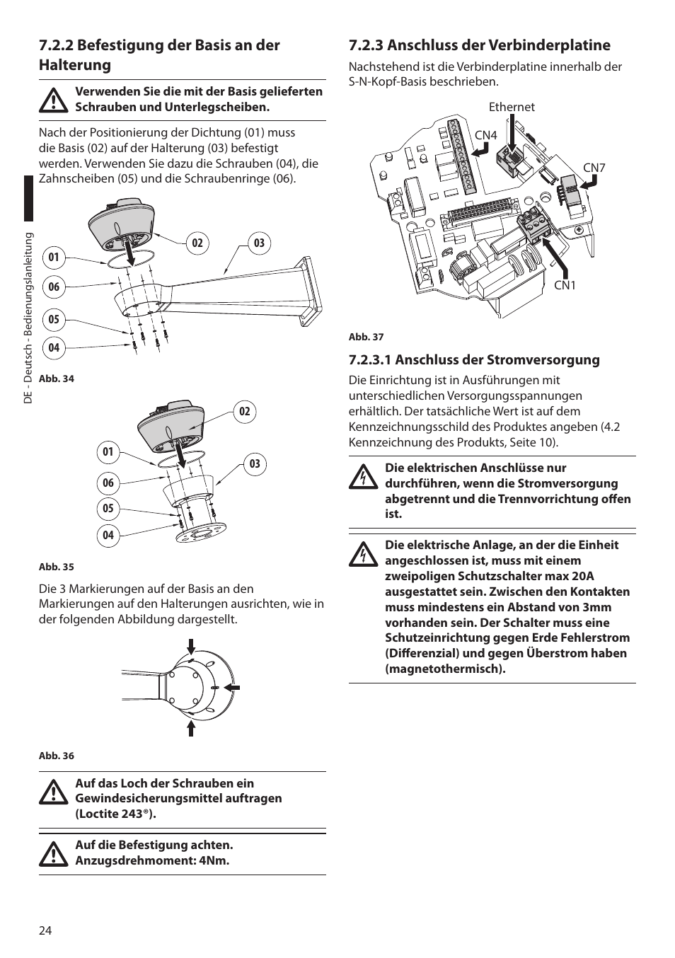 2 befestigung der basis an der halterung, 3 anschluss der verbinderplatine, 1 anschluss der stromversorgung | Videotec ULISSE PLUS NETCAM User Manual | Page 170 / 196