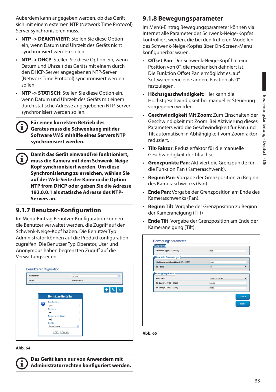 7 benutzer-konfiguration, 8 bewegungsparameter, 7 benutzer-konfiguration 9.1.8 bewegungsparameter | Videotec ULISSE PLUS NETCAM User Manual | Page 179 / 196