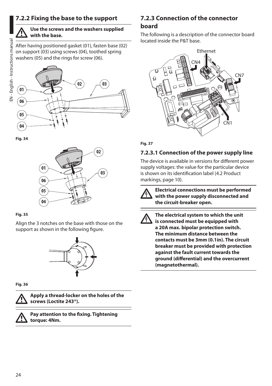 2 fixing the base to the support, 3 connection of the connector board, 1 connection of the power supply line | Videotec ULISSE PLUS NETCAM User Manual | Page 26 / 196