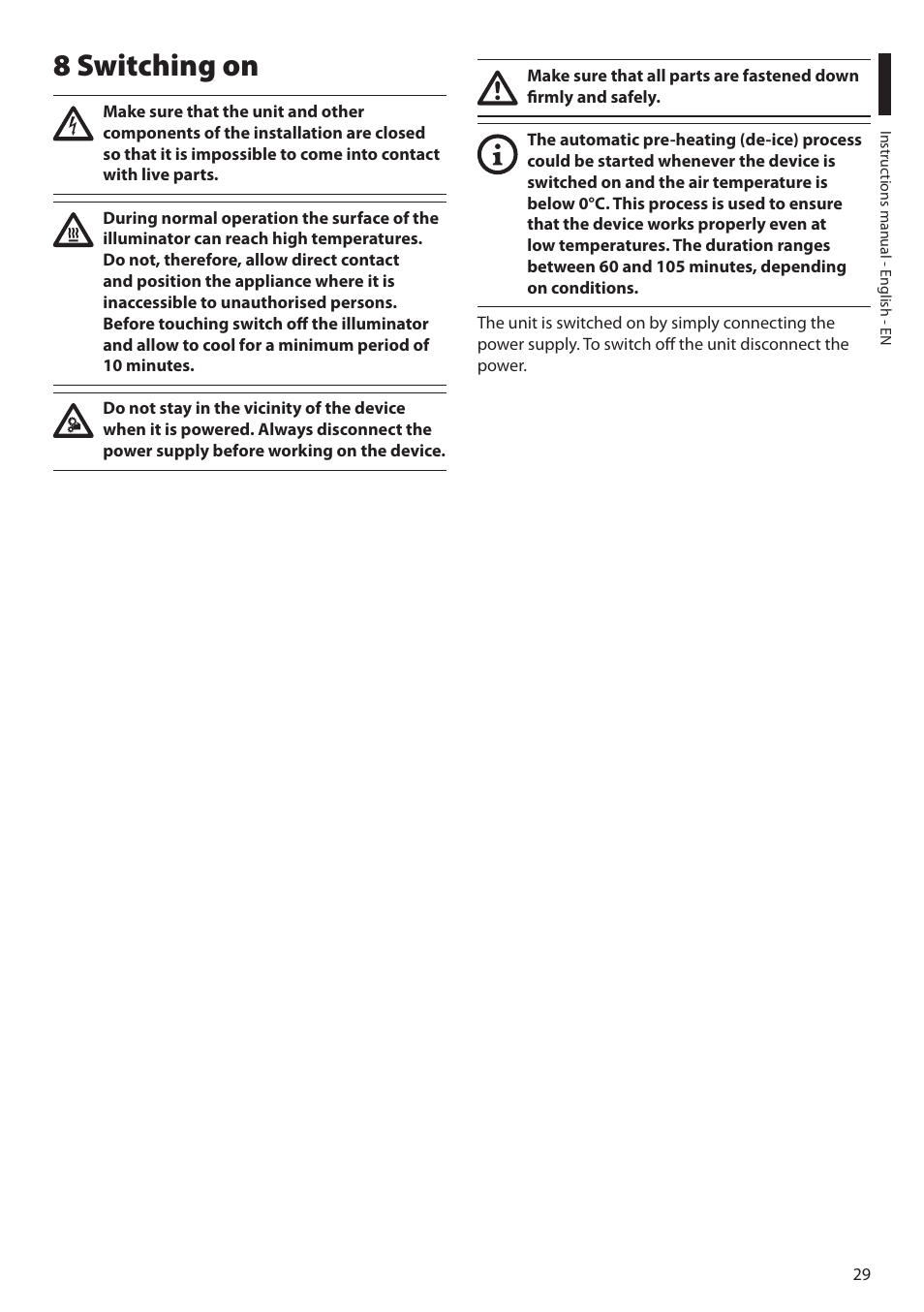 8 switching on | Videotec ULISSE PLUS NETCAM User Manual | Page 31 / 196
