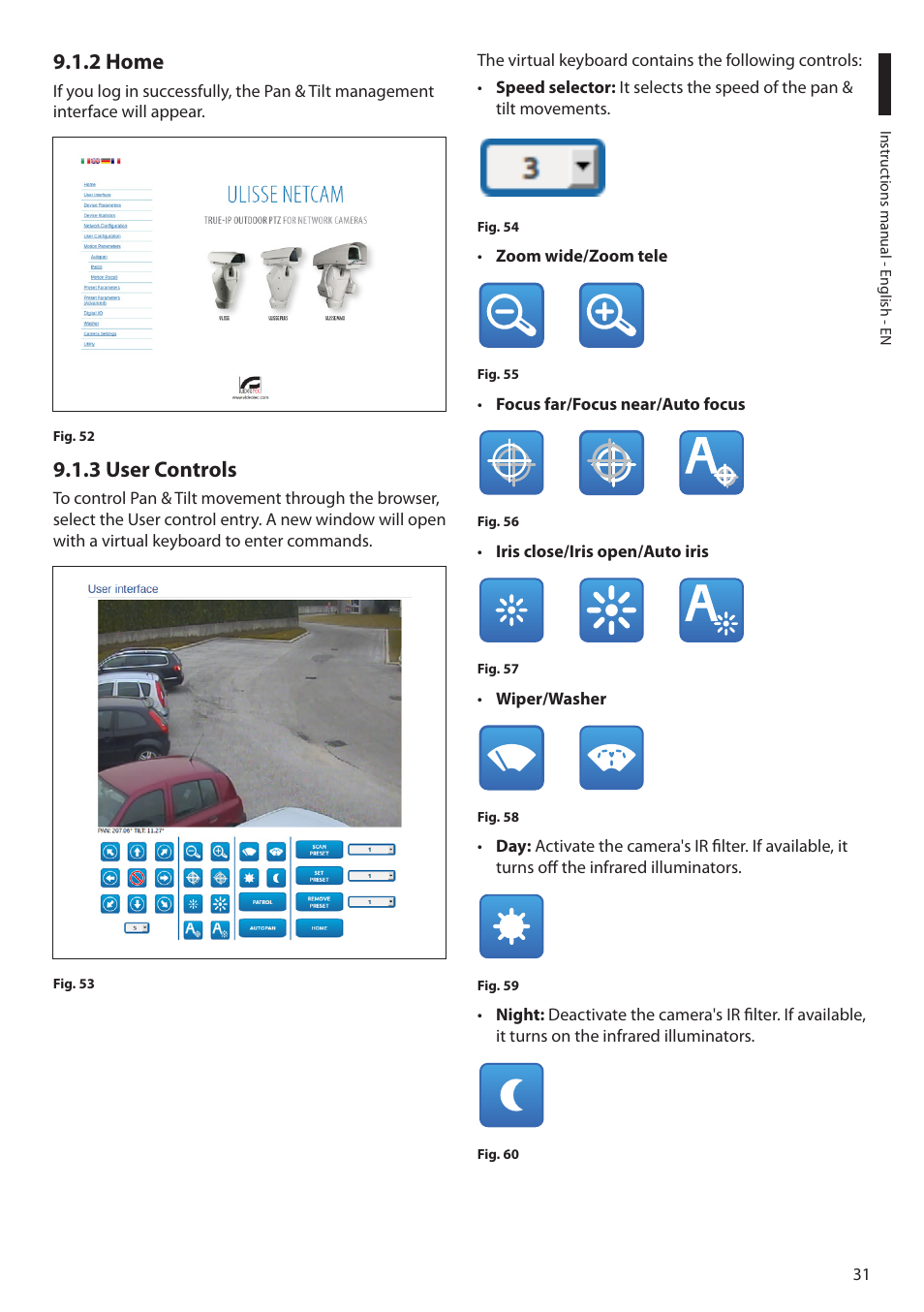 2 home, 3 user controls, 2 home 9.1.3 user controls | Videotec ULISSE PLUS NETCAM User Manual | Page 33 / 196
