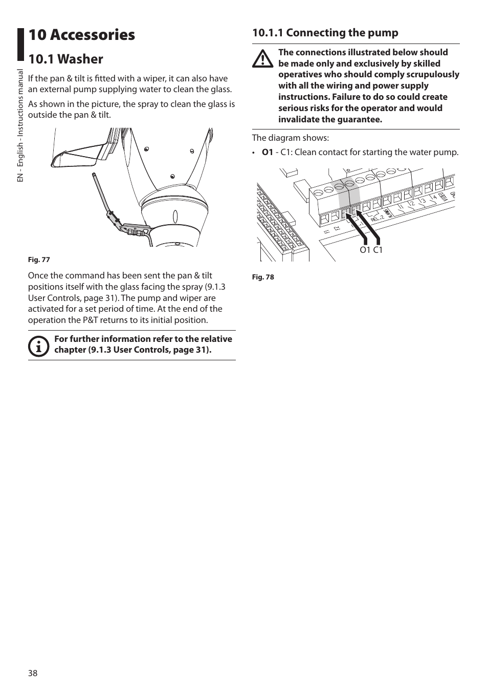10 accessories, 1 washer, 1 connecting the pump | Videotec ULISSE PLUS NETCAM User Manual | Page 40 / 196