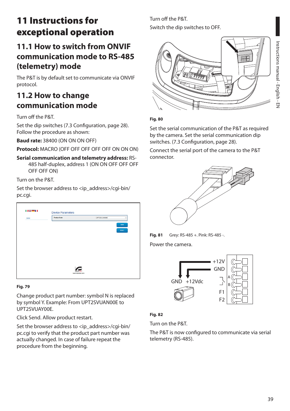 11 instructions for exceptional operation, 2 how to change communication mode | Videotec ULISSE PLUS NETCAM User Manual | Page 41 / 196