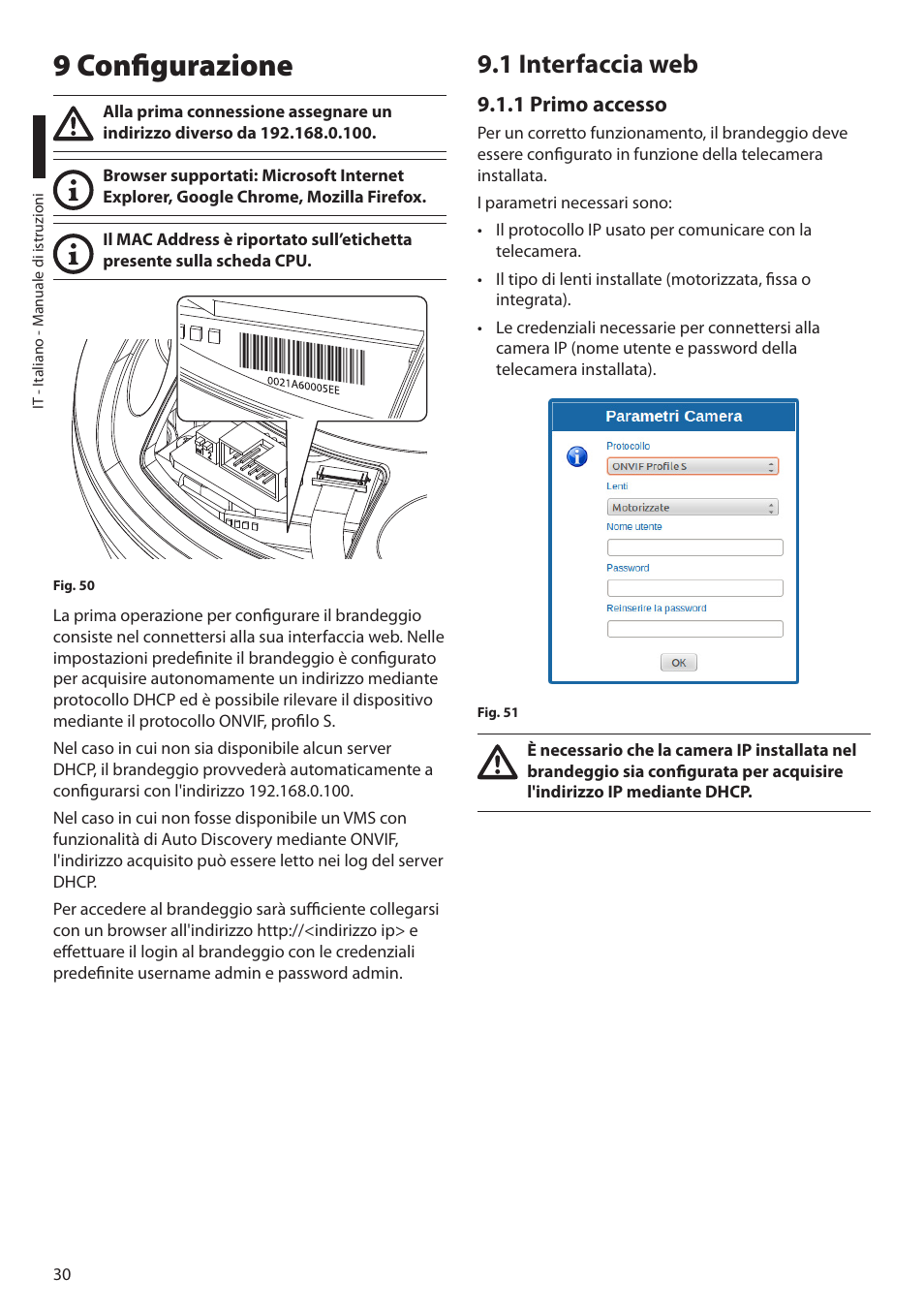 9 configurazione, 1 interfaccia web, 1 primo accesso | Videotec ULISSE PLUS NETCAM User Manual | Page 80 / 196
