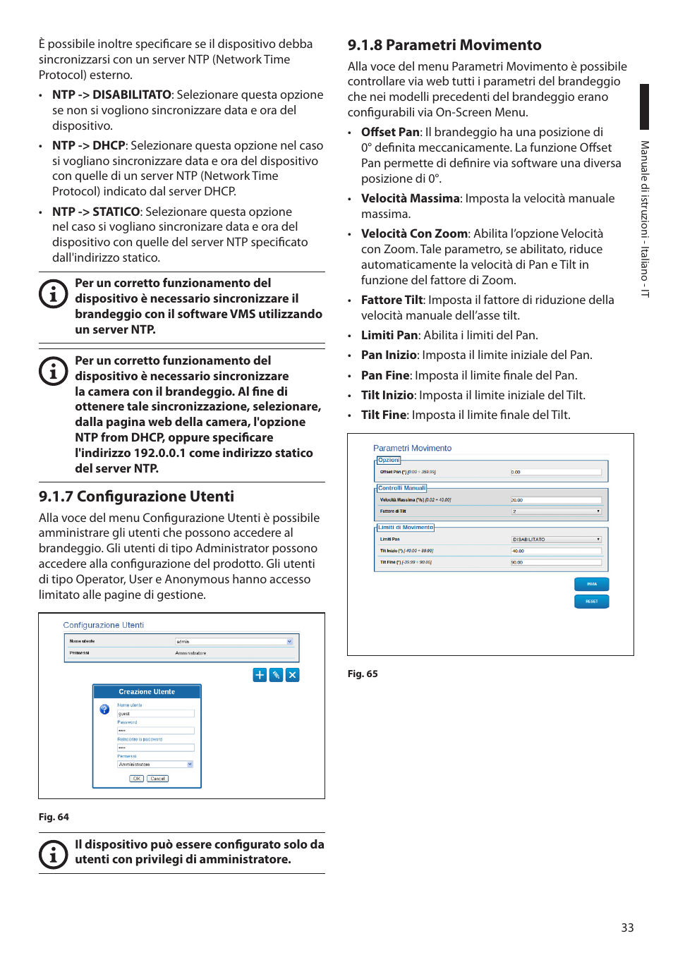 7 configurazione utenti, 8 parametri movimento, 7 configurazione utenti 9.1.8 parametri movimento | Videotec ULISSE PLUS NETCAM User Manual | Page 83 / 196