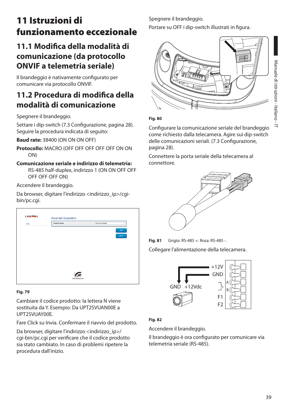 11 istruzioni di funzionamento eccezionale | Videotec ULISSE PLUS NETCAM User Manual | Page 89 / 196