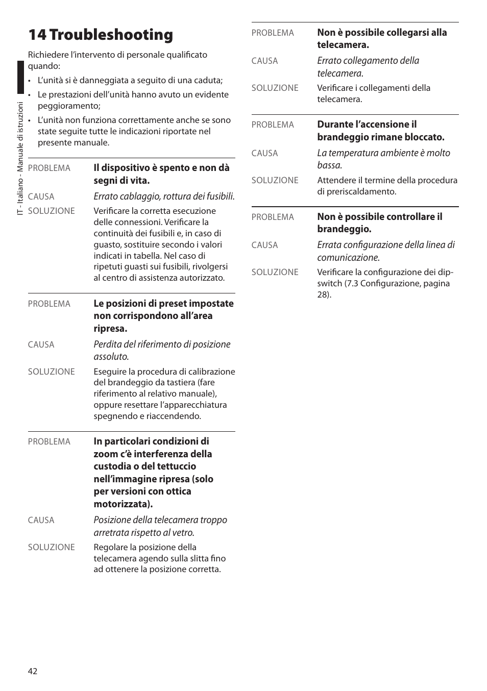 14 troubleshooting | Videotec ULISSE PLUS NETCAM User Manual | Page 92 / 196