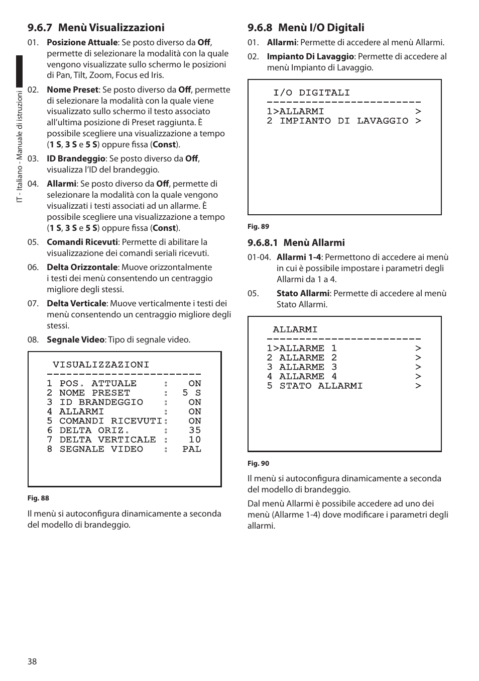 7 menù visualizzazioni, 8 menù i/o digitali, 1 menù allarmi | 7 menù visualizzazioni 9.6.8 menù i/o digitali | Videotec ULISSE MAXI User Manual | Page 100 / 244