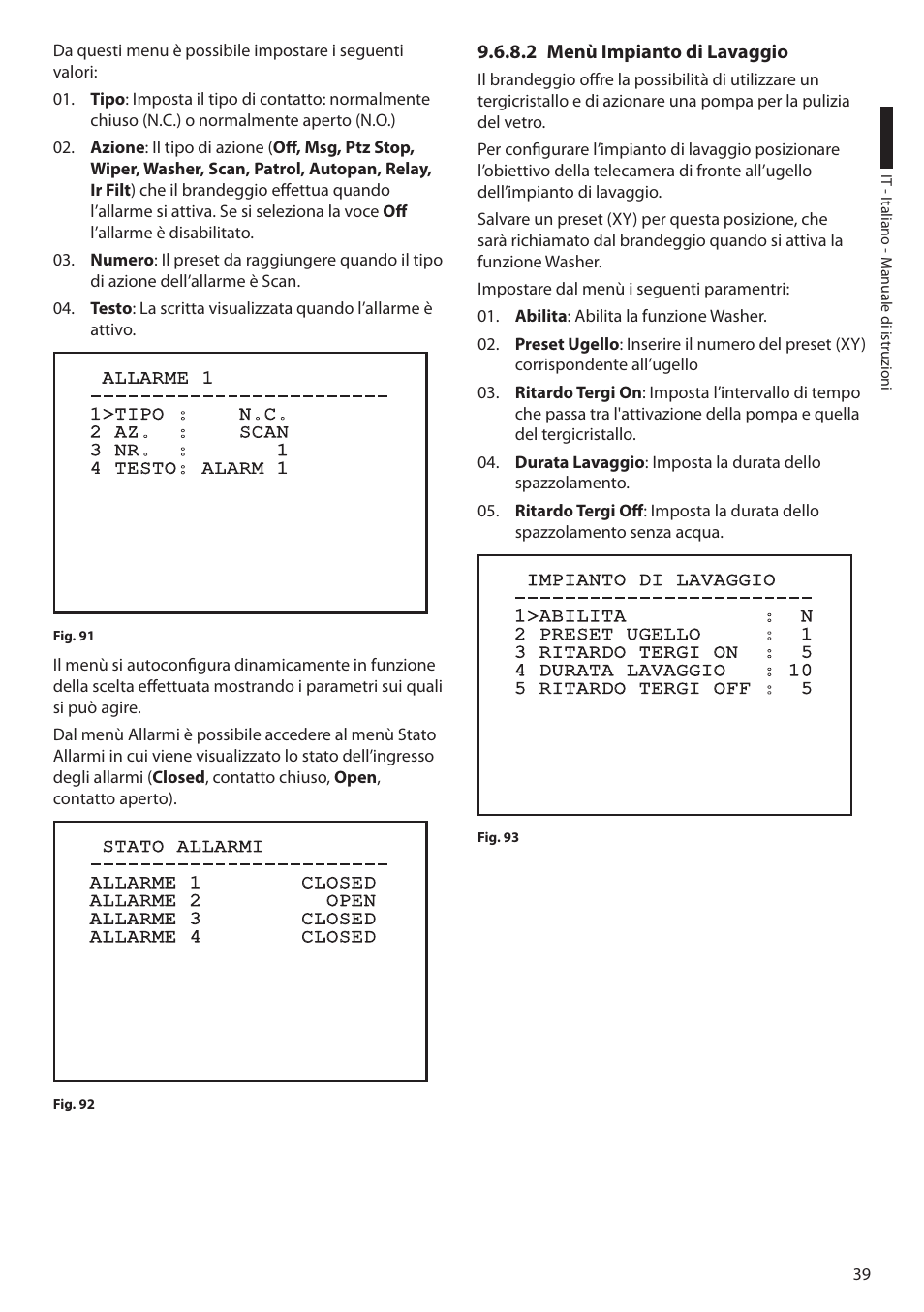 2 menù impianto di lavaggio | Videotec ULISSE MAXI User Manual | Page 101 / 244