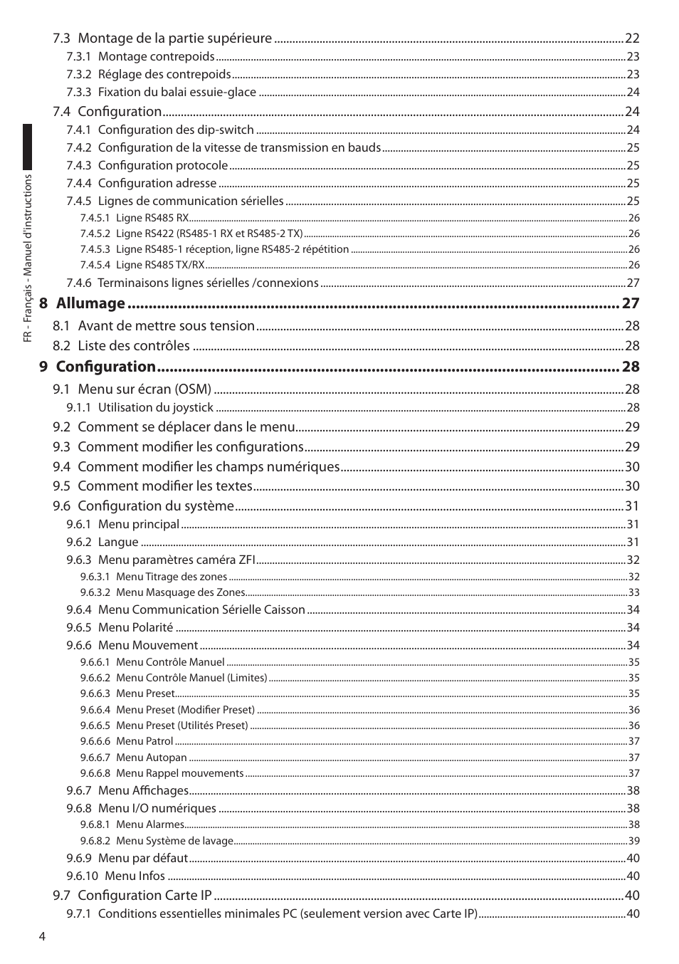8 allumage, 9 configuration | Videotec ULISSE MAXI User Manual | Page 126 / 244