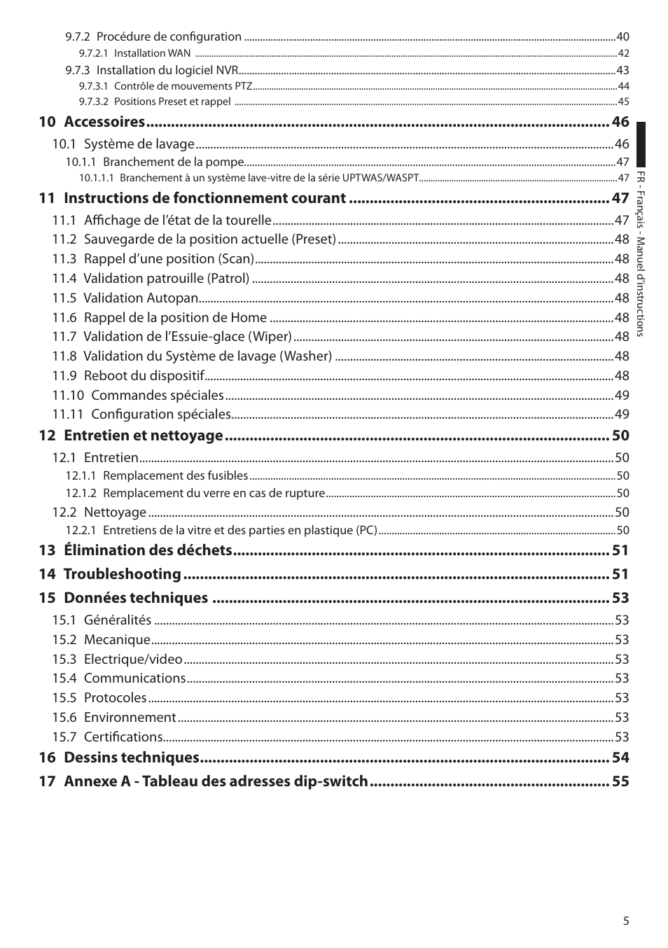 10 accessoires, 11 instructions de fonctionnement courant, 12 entretien et nettoyage | Videotec ULISSE MAXI User Manual | Page 127 / 244