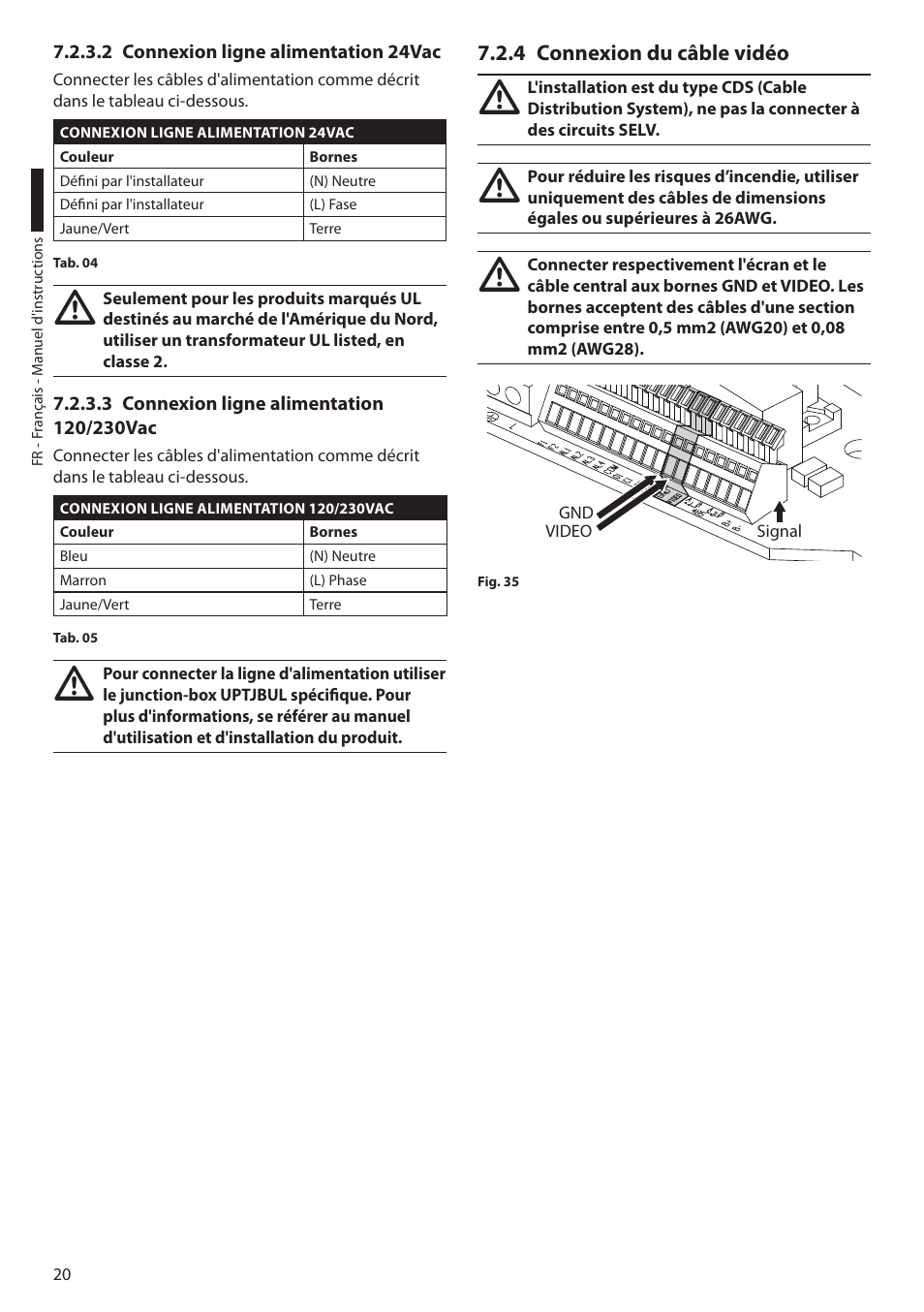 2 connexion ligne alimentation 24vac, 3 connexion ligne alimentation 120/230vac, 4 connexion du câble vidéo | Videotec ULISSE MAXI User Manual | Page 142 / 244