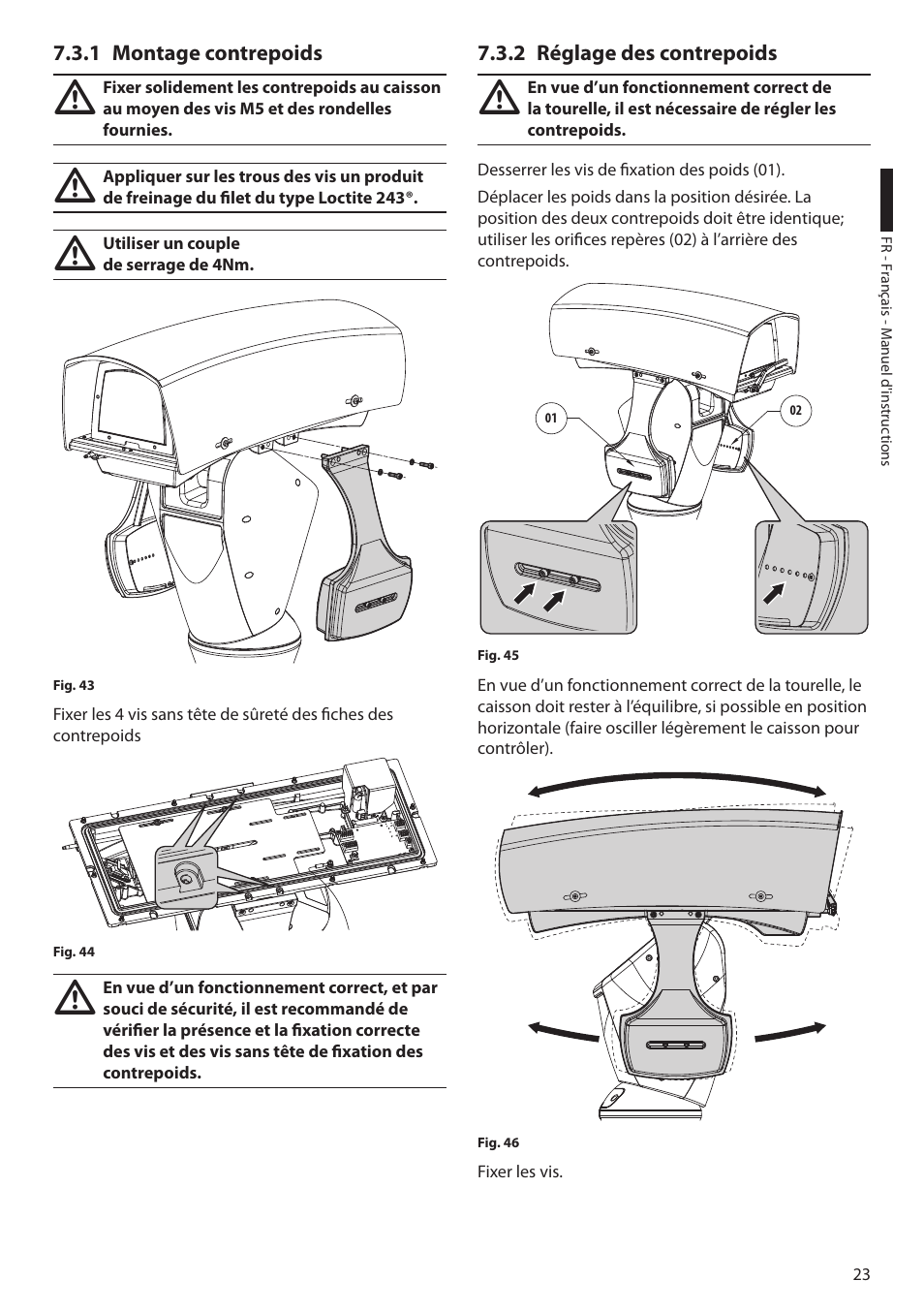 1 montage contrepoids, 2 réglage des contrepoids | Videotec ULISSE MAXI User Manual | Page 145 / 244