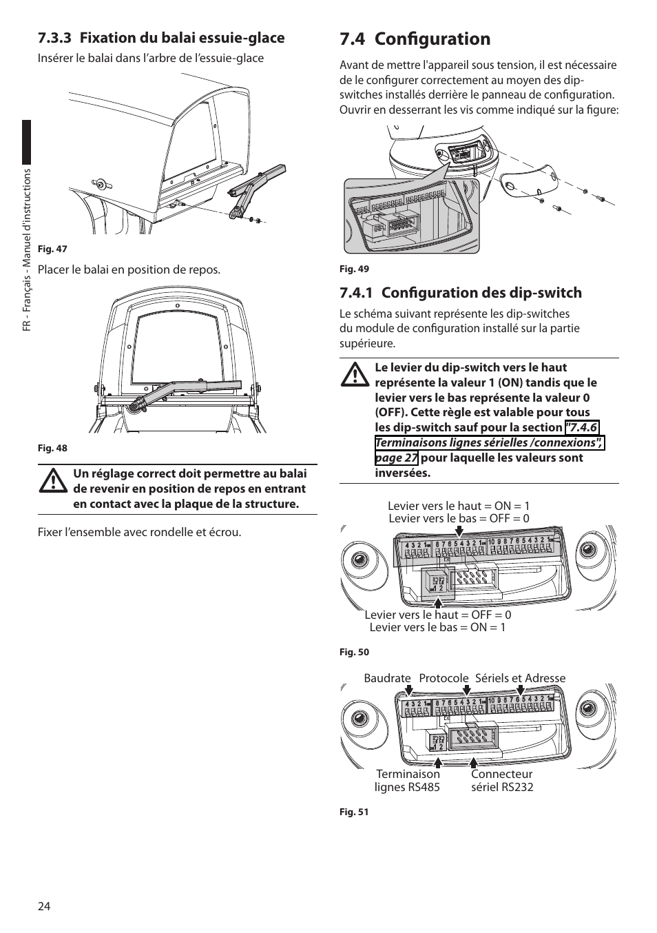 3 fixation du balai essuie-glace, 4 configuration, 1 configuration des dip-switch | Videotec ULISSE MAXI User Manual | Page 146 / 244