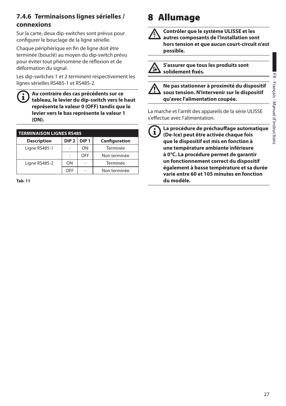 6 terminaisons lignes sérielles /connexions, 8 allumage | Videotec ULISSE MAXI User Manual | Page 149 / 244