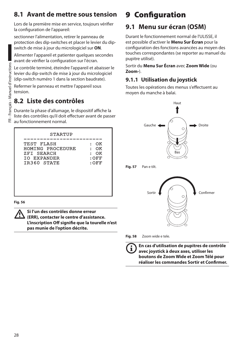 1 avant de mettre sous tension, 2 liste des contrôles, 9 configuration | 1 menu sur écran (osm), 1 utilisation du joystick | Videotec ULISSE MAXI User Manual | Page 150 / 244