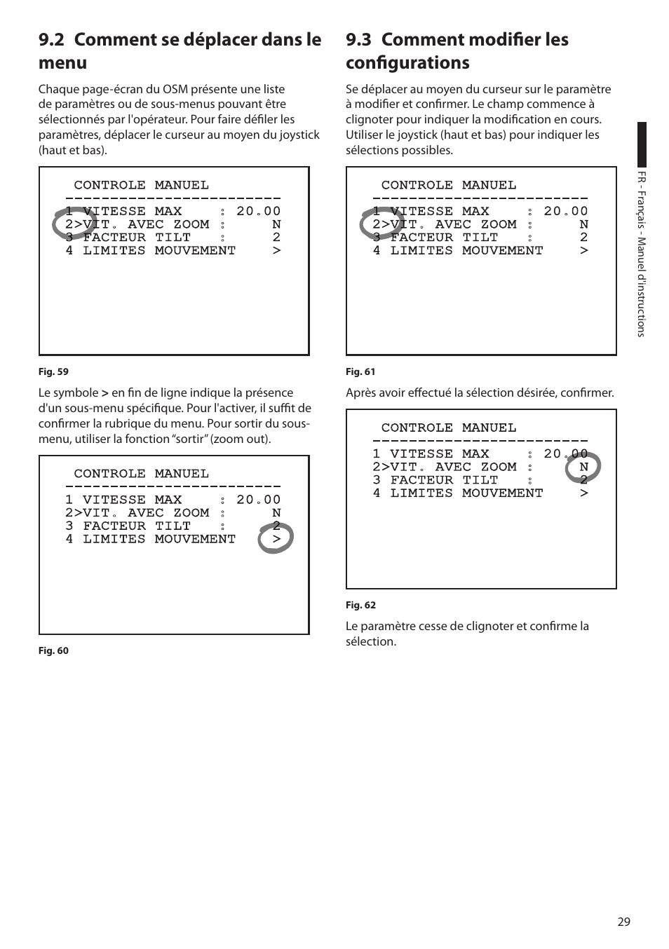 2 comment se déplacer dans le menu, 3 comment modifier les configurations | Videotec ULISSE MAXI User Manual | Page 151 / 244
