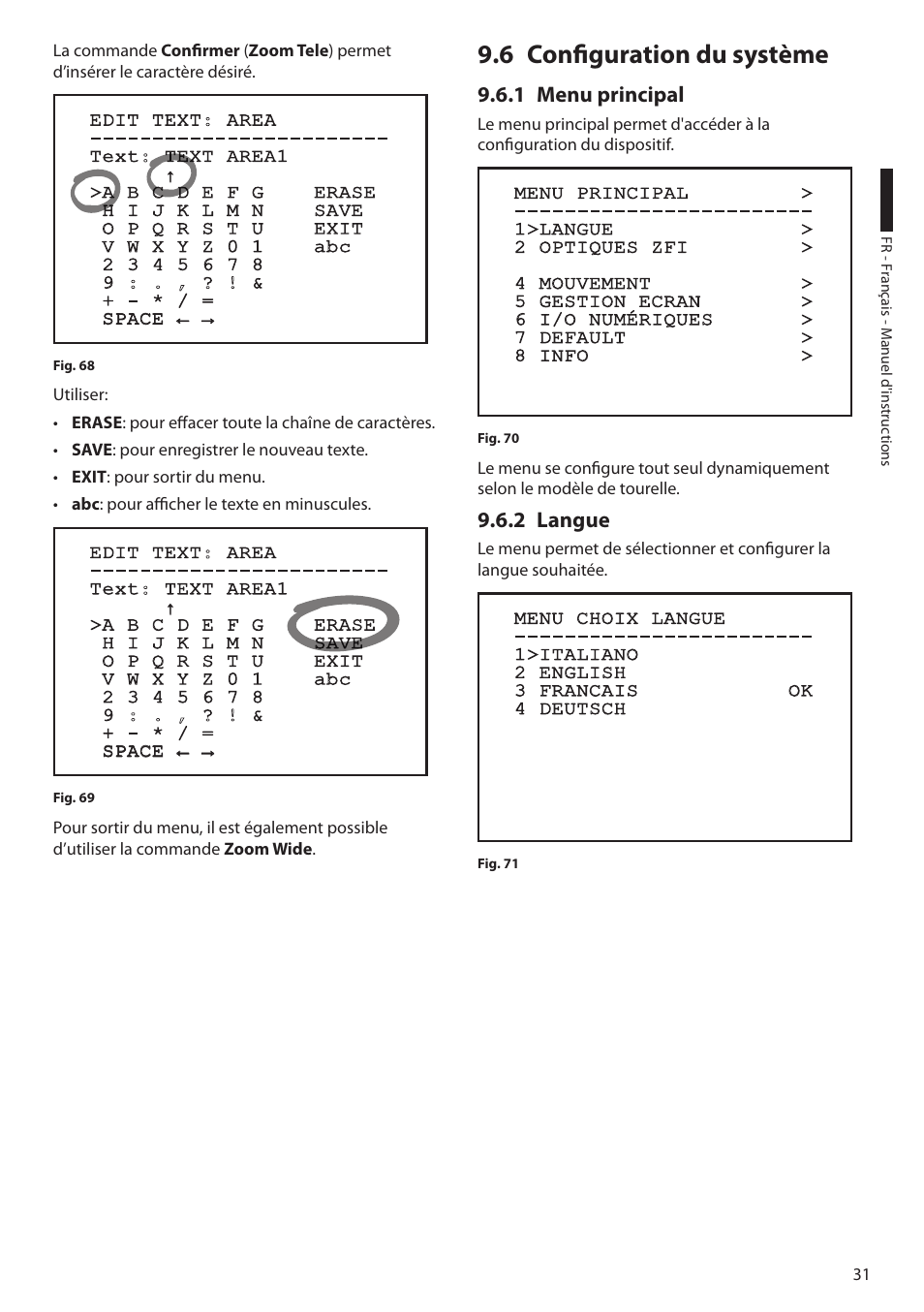 6 configuration du système, 1 menu principal, 2 langue | 1 menu principal 9.6.2 langue | Videotec ULISSE MAXI User Manual | Page 153 / 244