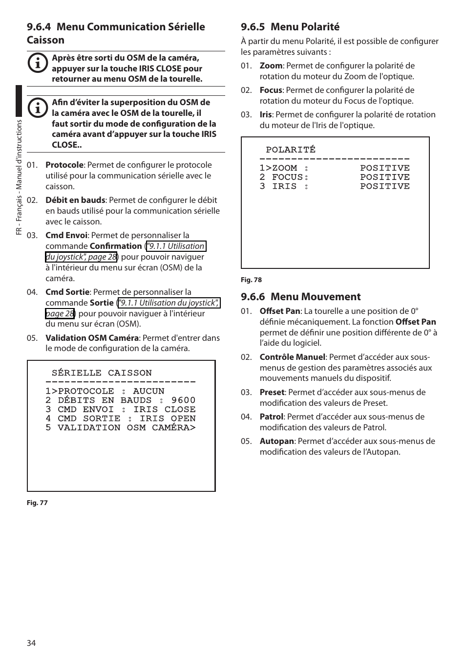4 menu communication sérielle caisson, 5 menu polarité, 6 menu mouvement | Videotec ULISSE MAXI User Manual | Page 156 / 244