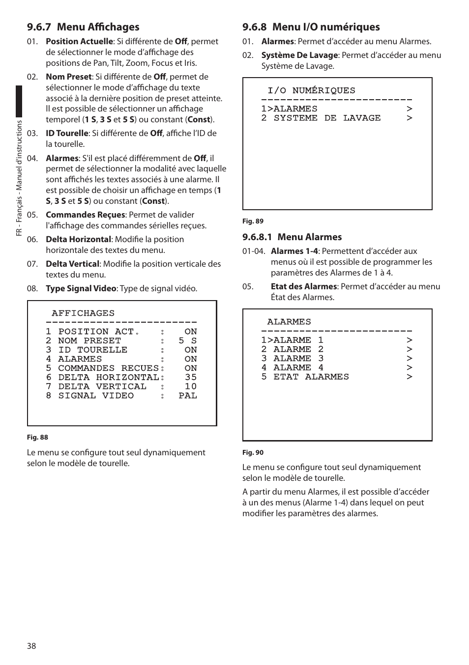 7 menu affichages, 8 menu i/o numériques, 1 menu alarmes | 7 menu affichages 9.6.8 menu i/o numériques | Videotec ULISSE MAXI User Manual | Page 160 / 244