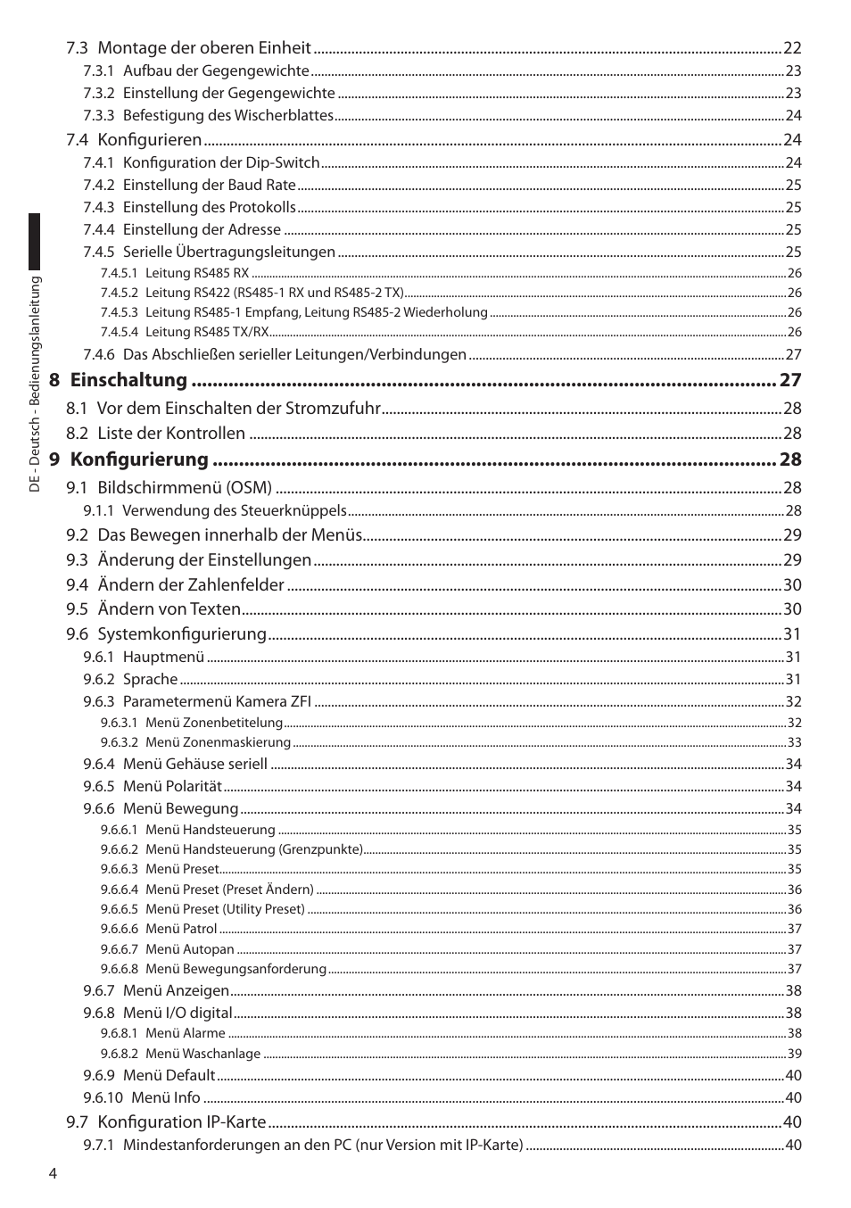 8 einschaltung, 9 konfigurierung | Videotec ULISSE MAXI User Manual | Page 186 / 244