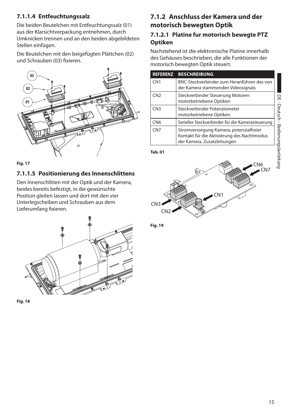 4 entfeuchtungssalz, 5 positionierung des innenschlittens, 1 platine fur motorisch bewegte ptz optiken | Videotec ULISSE MAXI User Manual | Page 197 / 244
