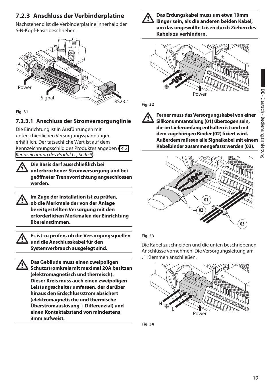 3 anschluss der verbinderplatine, 1 anschluss der stromversorgunglinie | Videotec ULISSE MAXI User Manual | Page 201 / 244