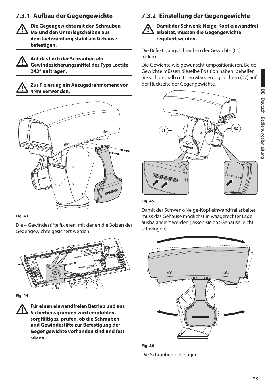 1 aufbau der gegengewichte, 2 einstellung der gegengewichte | Videotec ULISSE MAXI User Manual | Page 205 / 244