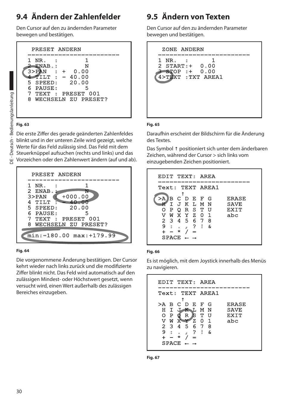 4 ändern der zahlenfelder, 5 ändern von texten, 4 ändern der zahlenfelder 9.5 ändern von texten | Videotec ULISSE MAXI User Manual | Page 212 / 244