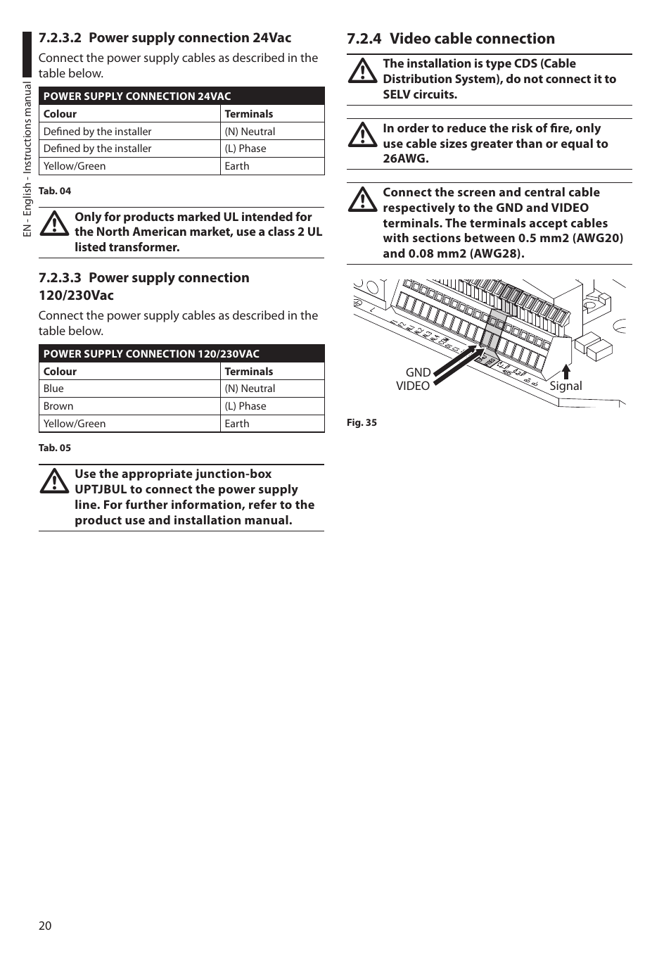 2 power supply connection 24vac, 3 power supply connection 120/230vac, 4 video cable connection | Videotec ULISSE MAXI User Manual | Page 22 / 244