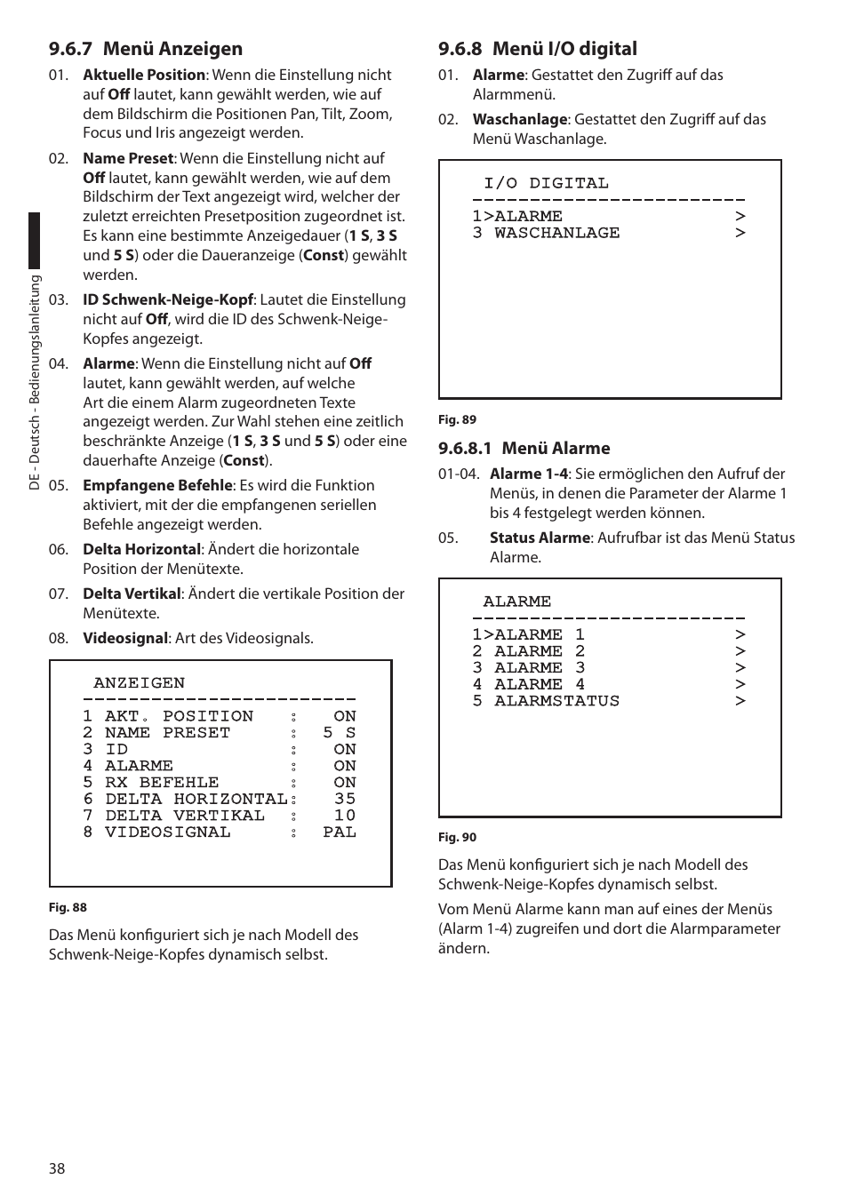 7 menü anzeigen, 8 menü i/o digital, 1 menü alarme | 7 menü anzeigen 9.6.8 menü i/o digital | Videotec ULISSE MAXI User Manual | Page 220 / 244