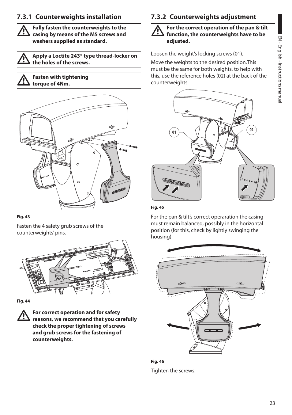 1 counterweights installation, 2 counterweights adjustment | Videotec ULISSE MAXI User Manual | Page 25 / 244