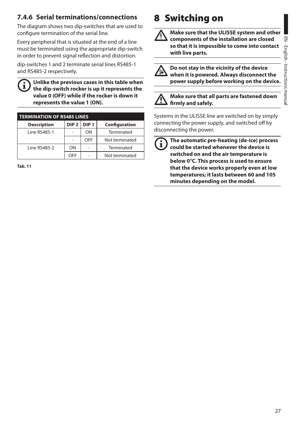 6 serial terminations/connections, 8 switching on | Videotec ULISSE MAXI User Manual | Page 29 / 244
