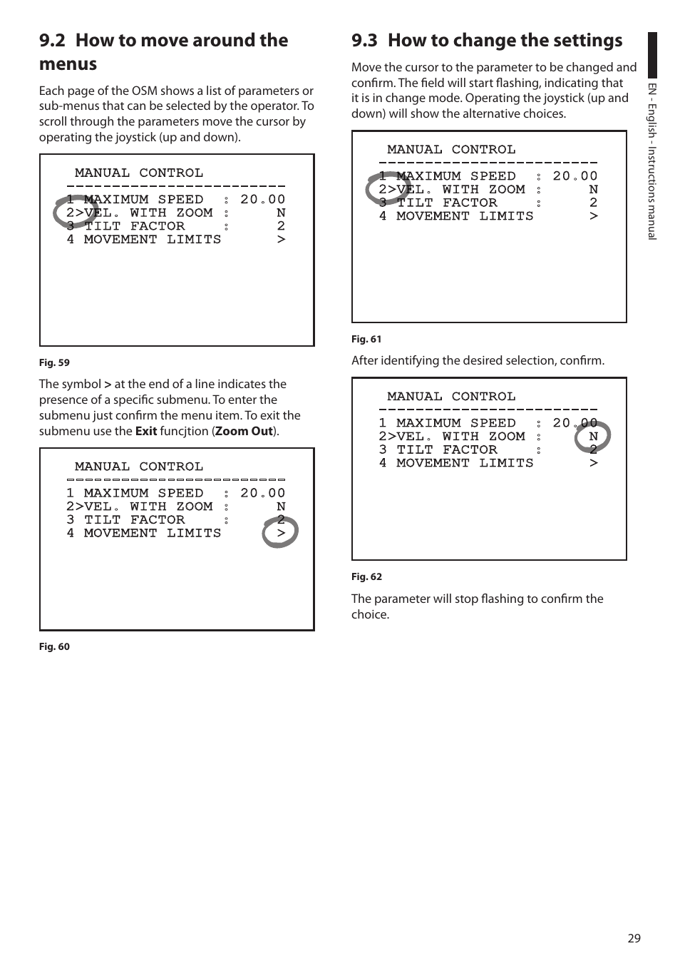 2 how to move around the menus, 3 how to change the settings | Videotec ULISSE MAXI User Manual | Page 31 / 244