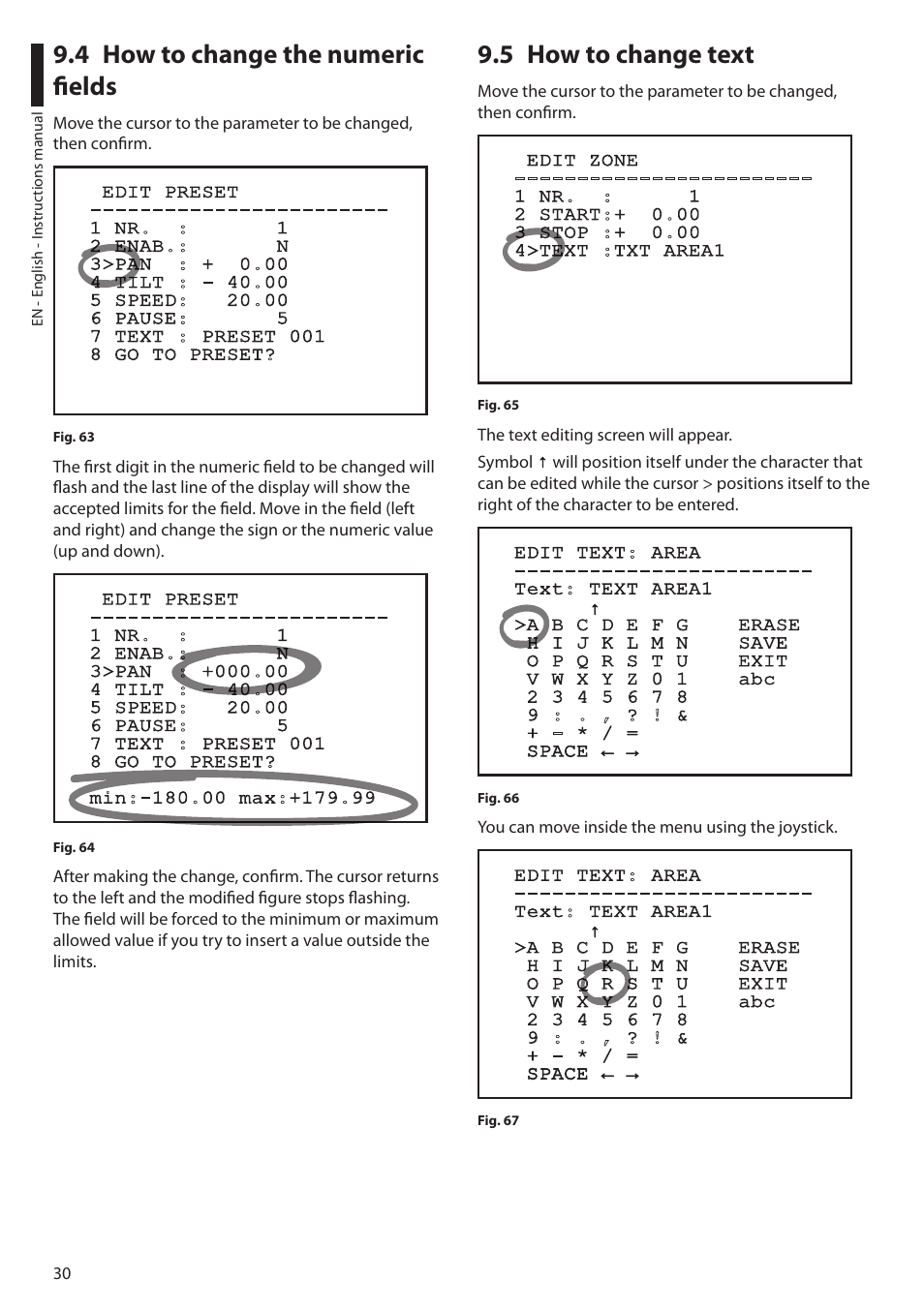 4 how to change the numeric fields, 5 how to change text | Videotec ULISSE MAXI User Manual | Page 32 / 244