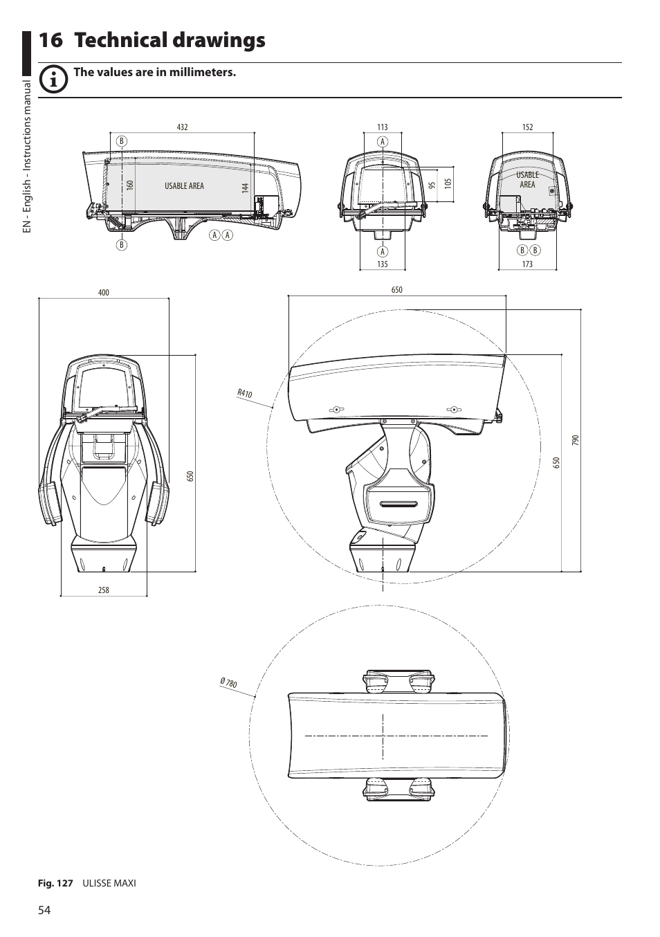 16 technical drawings | Videotec ULISSE MAXI User Manual | Page 56 / 244