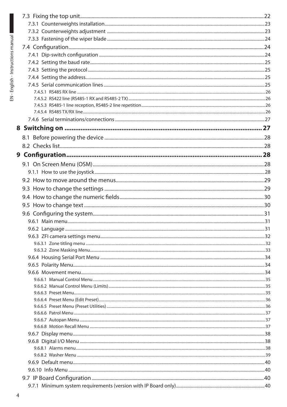 8 switching on, 9 configuration | Videotec ULISSE MAXI User Manual | Page 6 / 244