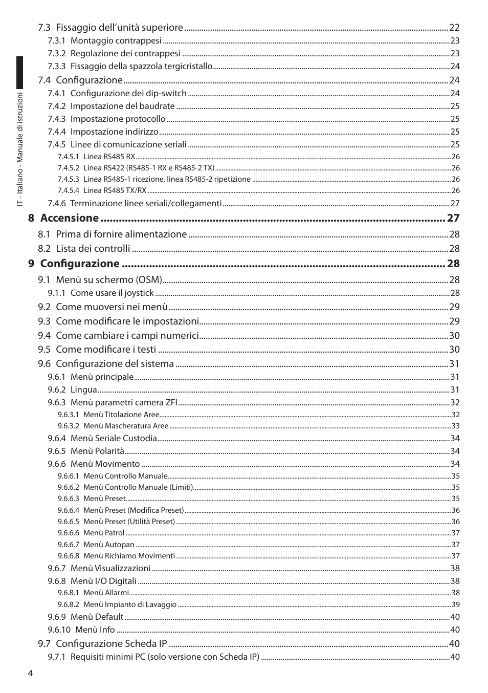 8 accensione, 9 configurazione | Videotec ULISSE MAXI User Manual | Page 66 / 244