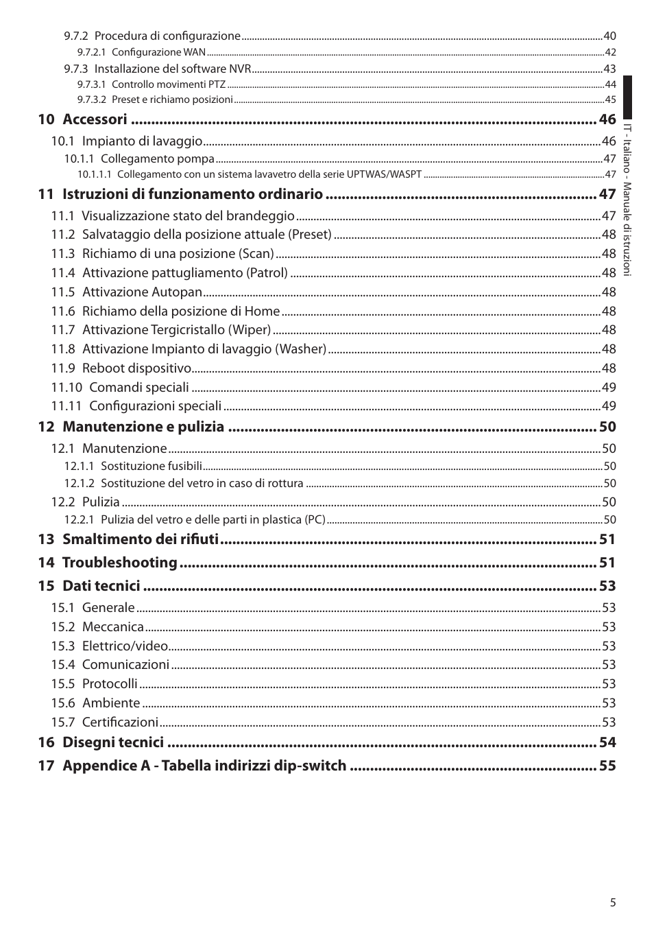 10 accessori, 11 istruzioni di funzionamento ordinario, 12 manutenzione e pulizia | Videotec ULISSE MAXI User Manual | Page 67 / 244