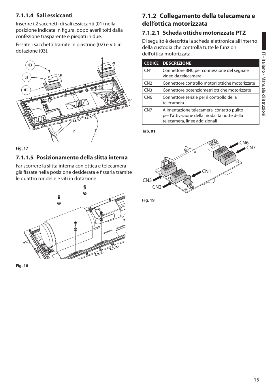 4 sali essiccanti, 5 posizionamento della slitta interna, 1 scheda ottiche motorizzate ptz | Videotec ULISSE MAXI User Manual | Page 77 / 244