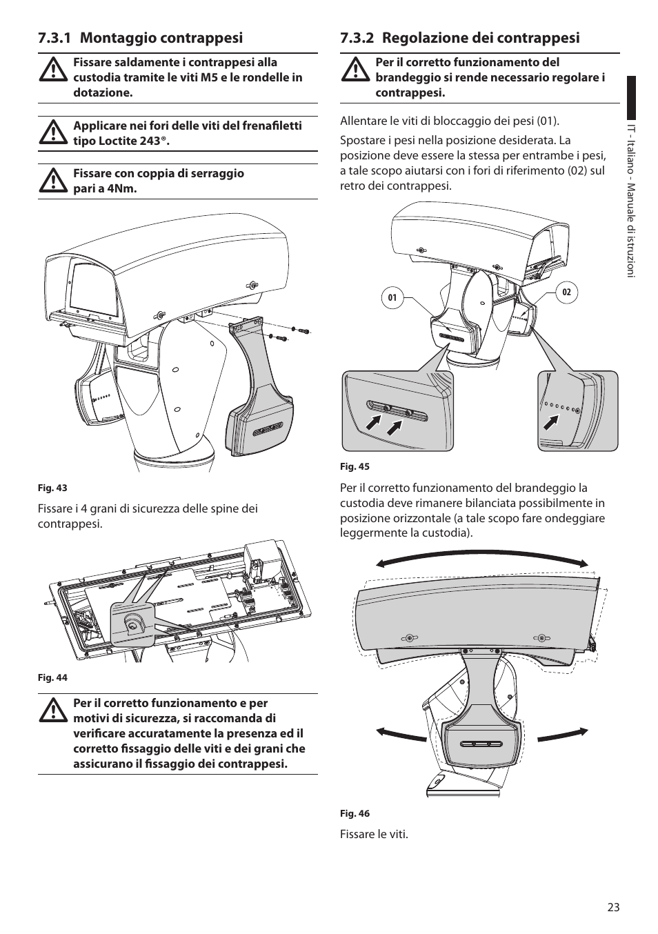 1 montaggio contrappesi, 2 regolazione dei contrappesi | Videotec ULISSE MAXI User Manual | Page 85 / 244