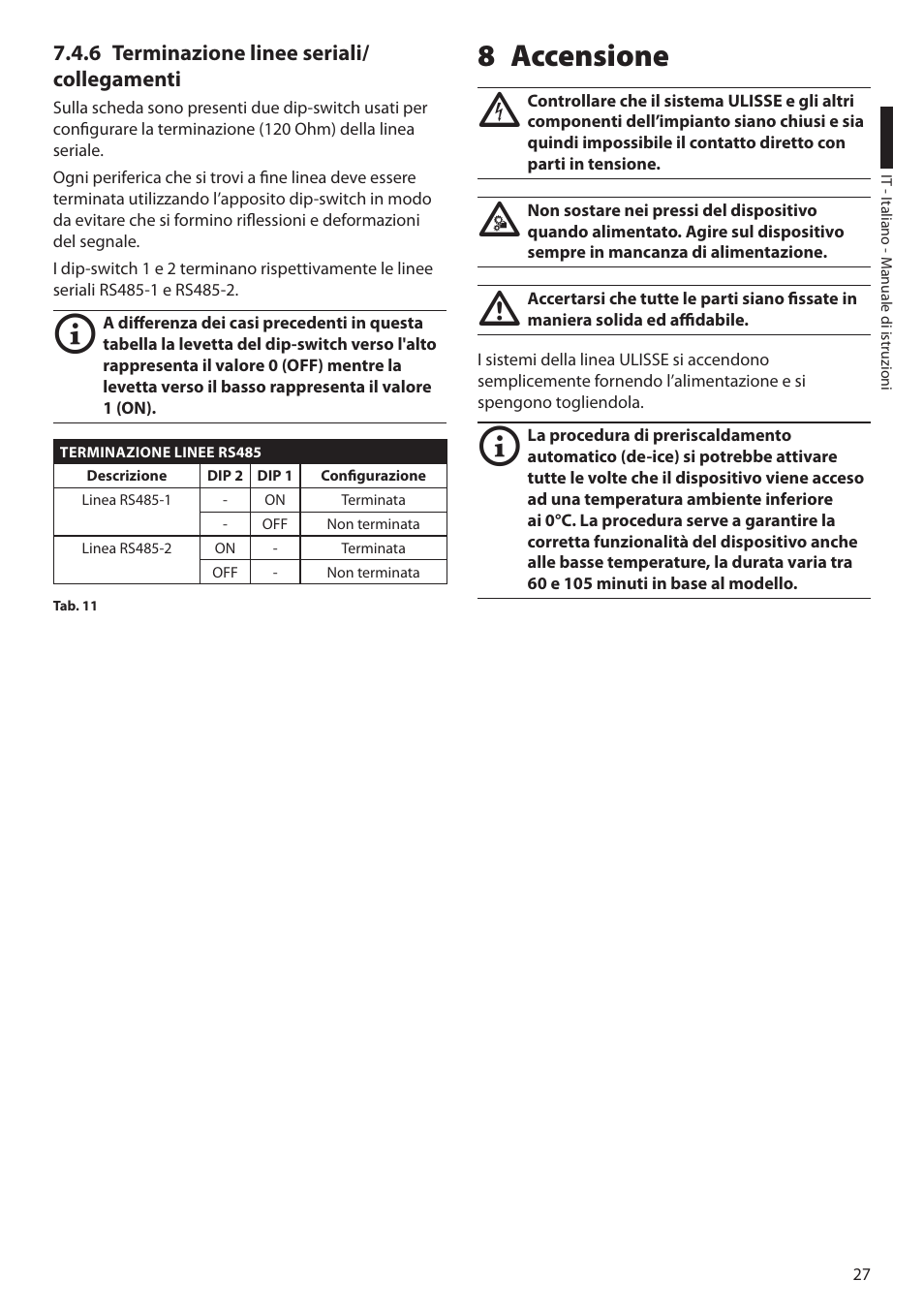 6 terminazione linee seriali/collegamenti, 8 accensione | Videotec ULISSE MAXI User Manual | Page 89 / 244