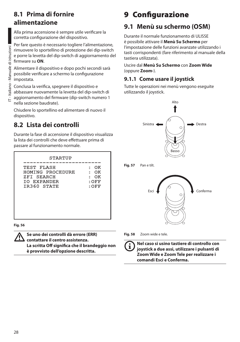 1 prima di fornire alimentazione, 2 lista dei controlli, 9 configurazione | 1 menù su schermo (osm), 1 come usare il joystick | Videotec ULISSE MAXI User Manual | Page 90 / 244