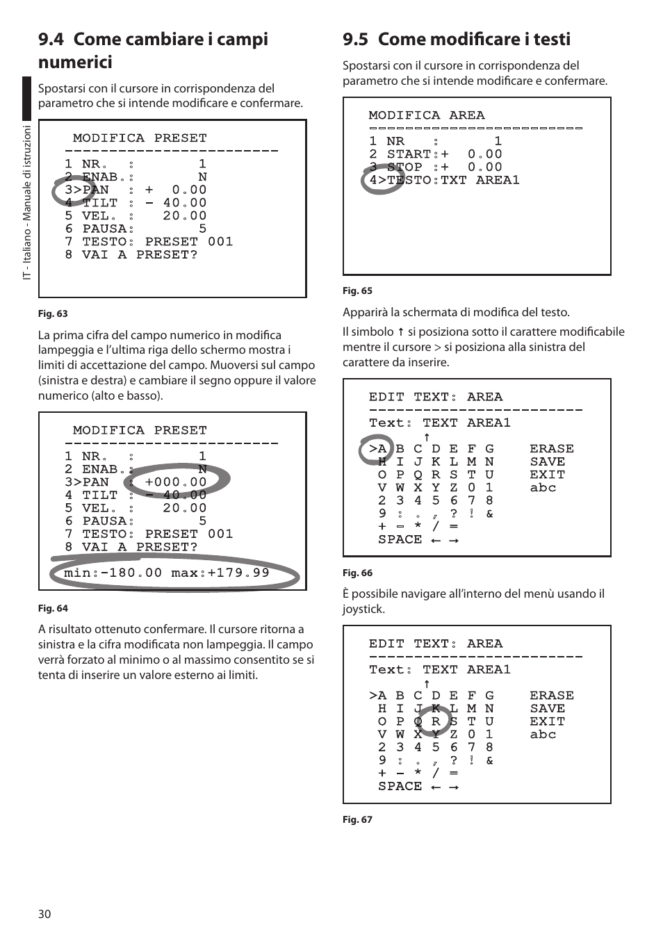 4 come cambiare i campi numerici, 5 come modificare i testi | Videotec ULISSE MAXI User Manual | Page 92 / 244