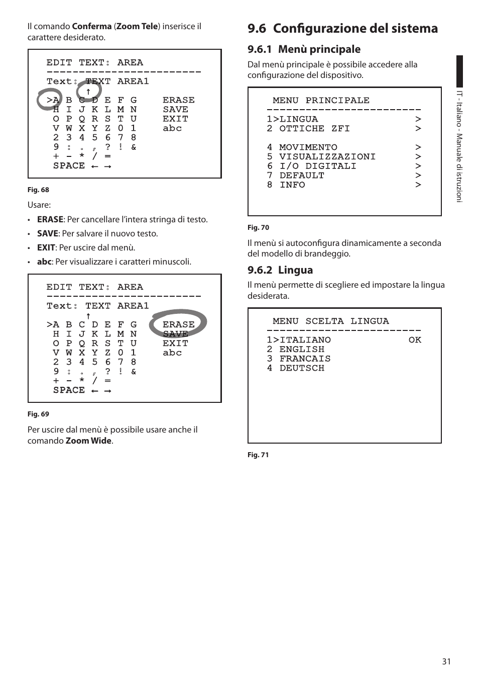 6 configurazione del sistema, 1 menù principale, 2 lingua | 1 menù principale 9.6.2 lingua | Videotec ULISSE MAXI User Manual | Page 93 / 244