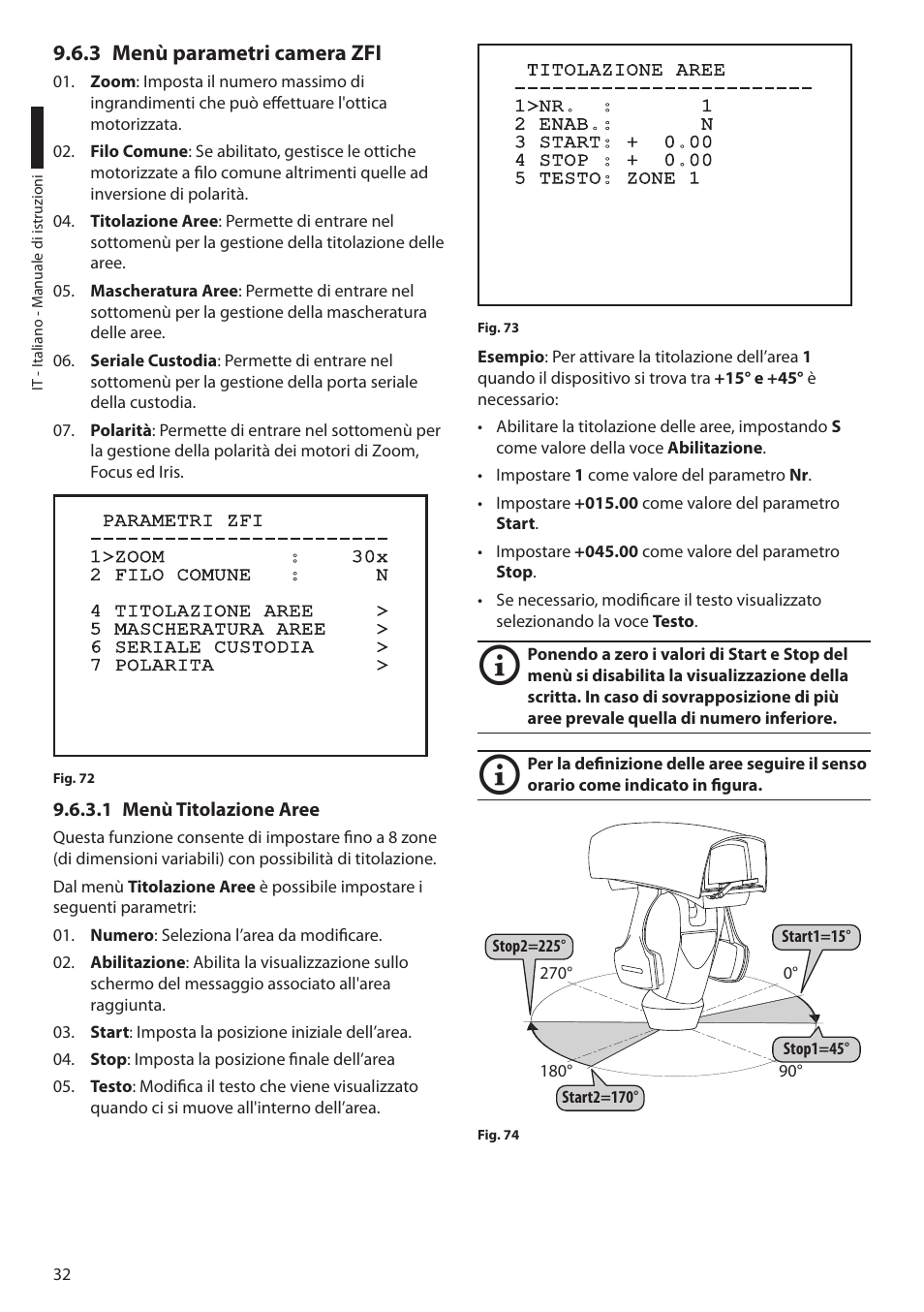 3 menù parametri camera zfi, 1 menù titolazione aree | Videotec ULISSE MAXI User Manual | Page 94 / 244
