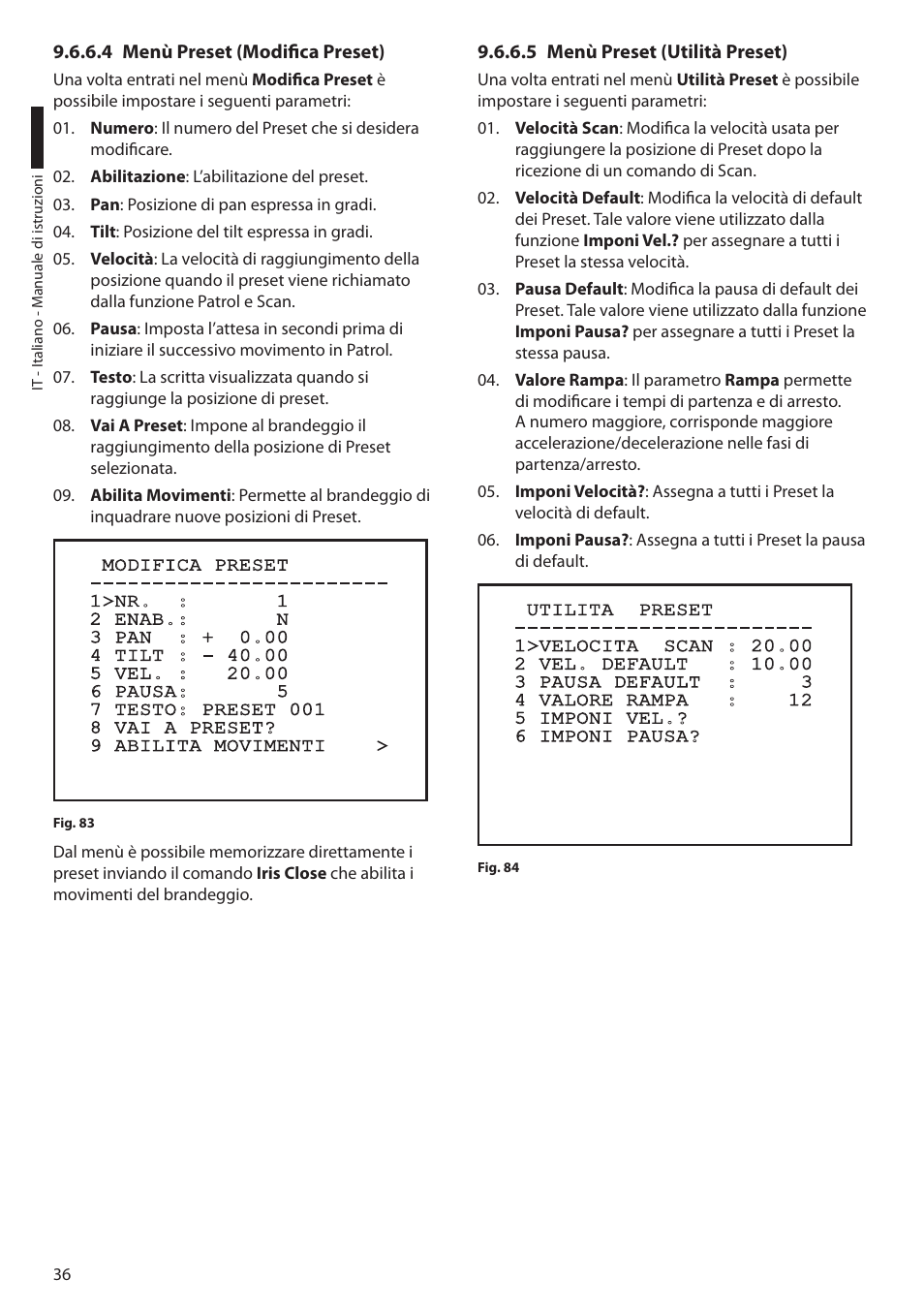 4 menù preset (modifica preset), 5 menù preset (utilità preset) | Videotec ULISSE MAXI User Manual | Page 98 / 244