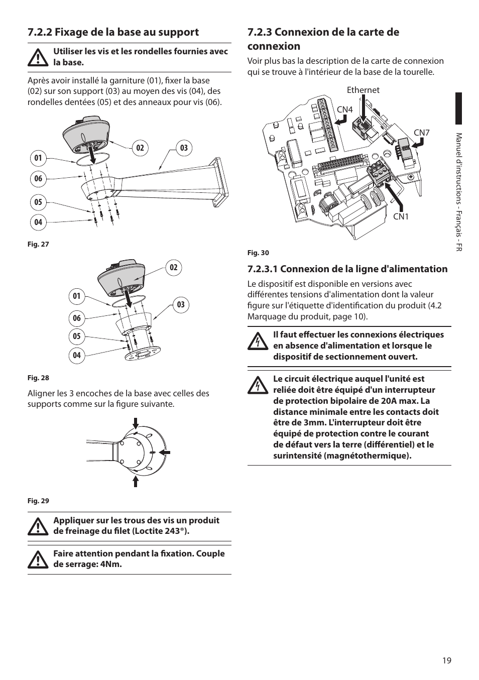2 fixage de la base au support, 3 connexion de la carte de connexion, 1 connexion de la ligne d'alimentation | Videotec ULISSE MAXI NETCAM User Manual | Page 109 / 180