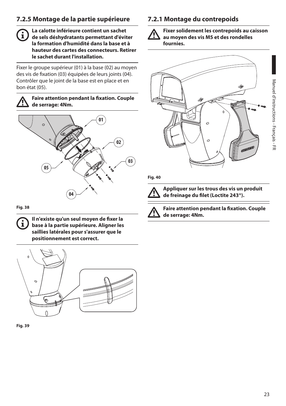 5 montage de la partie supérieure, 1 montage du contrepoids | Videotec ULISSE MAXI NETCAM User Manual | Page 113 / 180